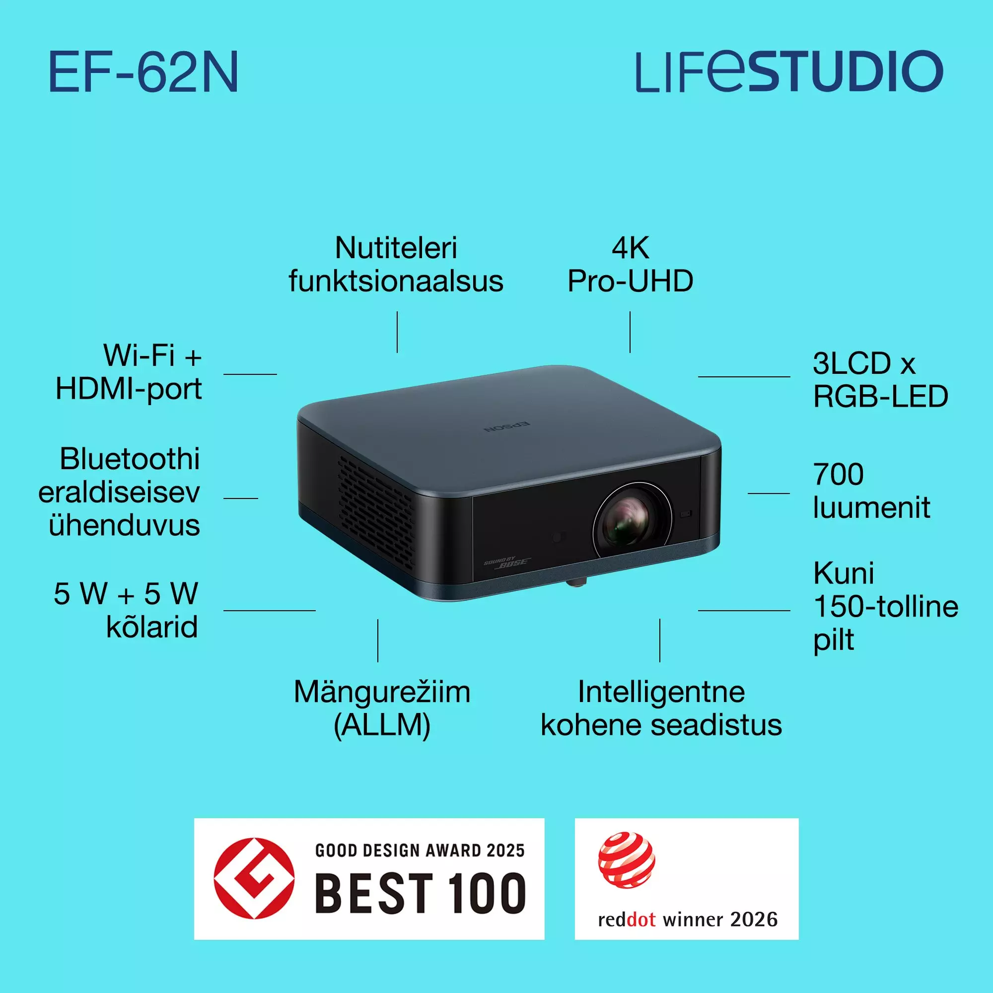 Epson EF-62N 3LCD projektor - 4K PRO-UHD, 700 ANSI lumens